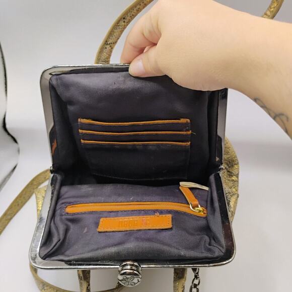 HOBO Glam Snake Leather Brown GINGER Satchel Crossbody Frame Convertible Bag - Picture 8 of 9